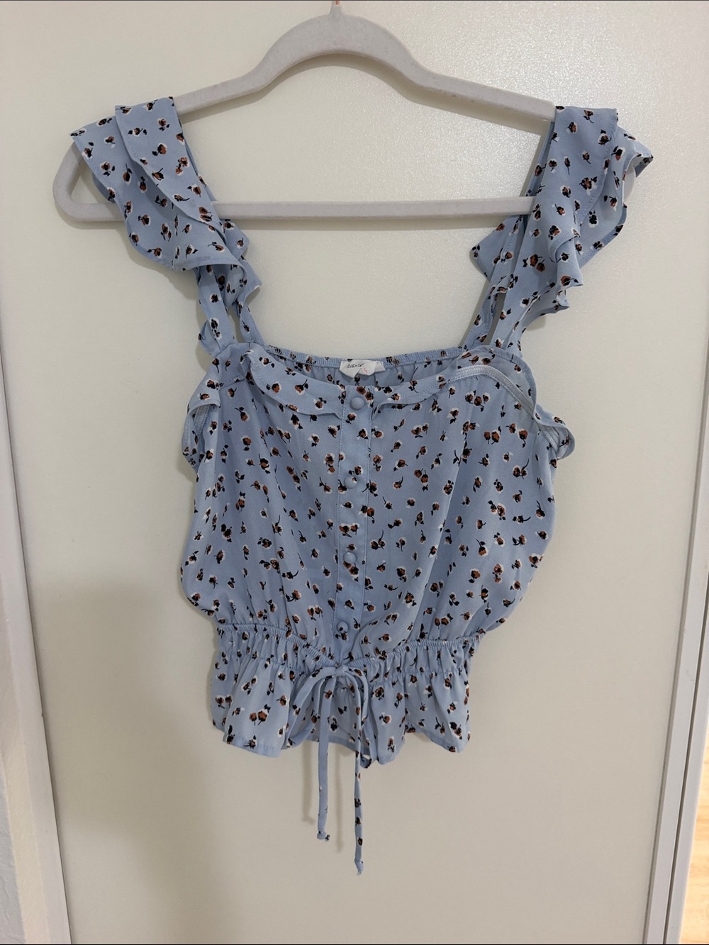Sienna Sky Light Blue Floral Ruffle Tie-Front Camisole
